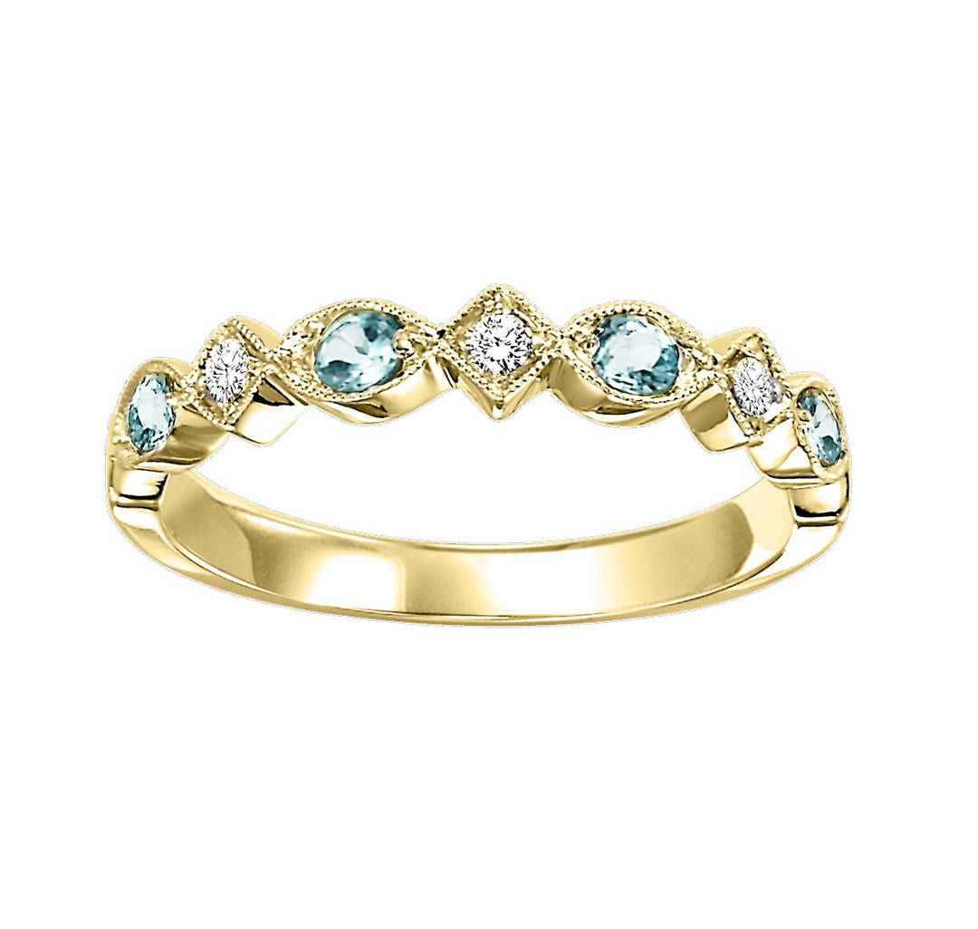 10Kt Yellow Gold Diamond 1/20Ctw & Aquamarine 1/7Ctw Ring