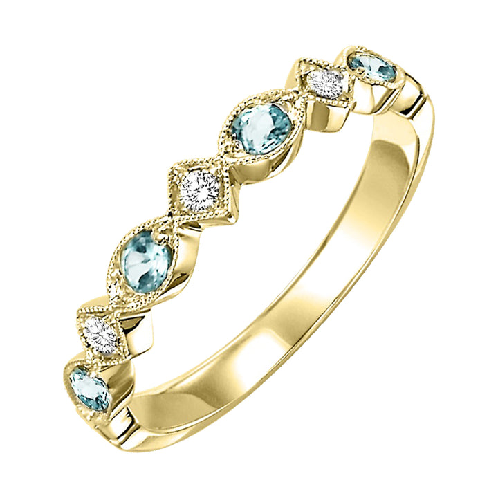 10Kt Yellow Gold Diamond 1/20Ctw & Aquamarine 1/6Ctw Ring