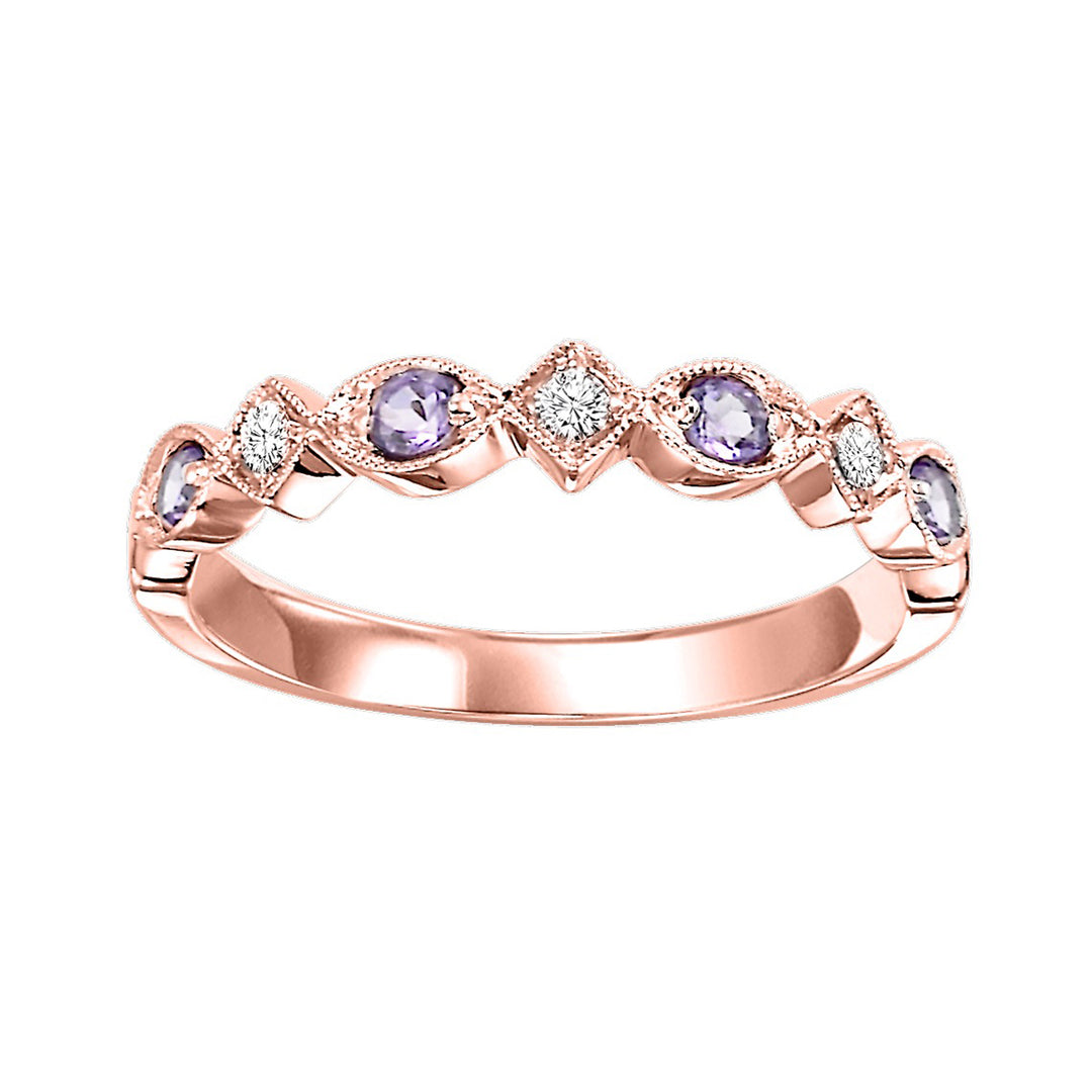 10Kt Rose Gold Diamond 1/20Ctw & Syn Alexandrite 1/6Ctw Ring
