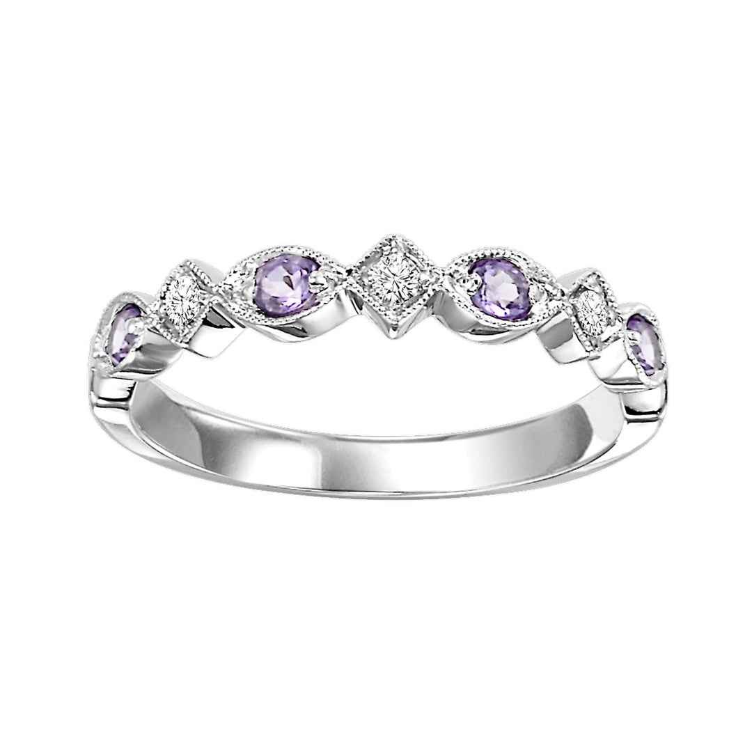 10Kt White Gold Diamond 1/20Ctw & Syn Alexandrite 1/6Ctw Ring