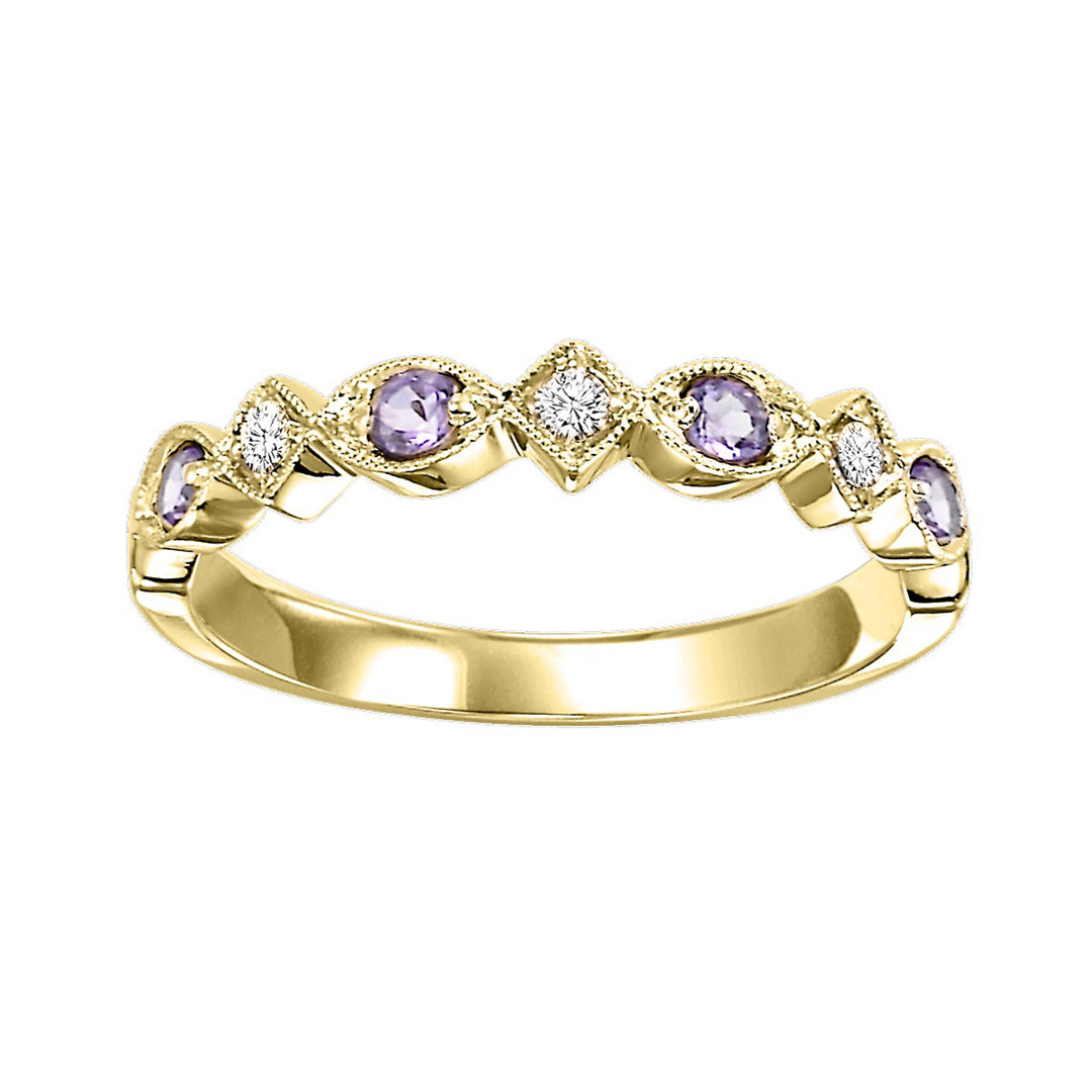 10Kt Yellow Gold Diamond 1/20Ctw & Syn Alexandrite 1/6Ctw Ring