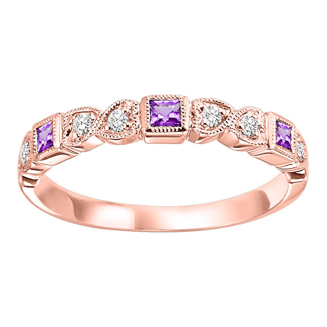 14Kt Rose Gold Diamond 1/12Ctw & Aquamarine 1/10Ctw Ring