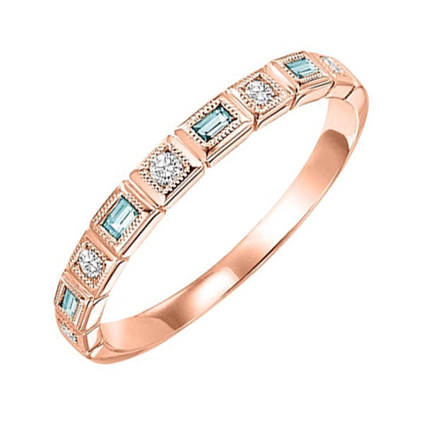 14Kt Rose Gold Diamond 1/12Ctw & Aquamarine 1/10Ctw Ring