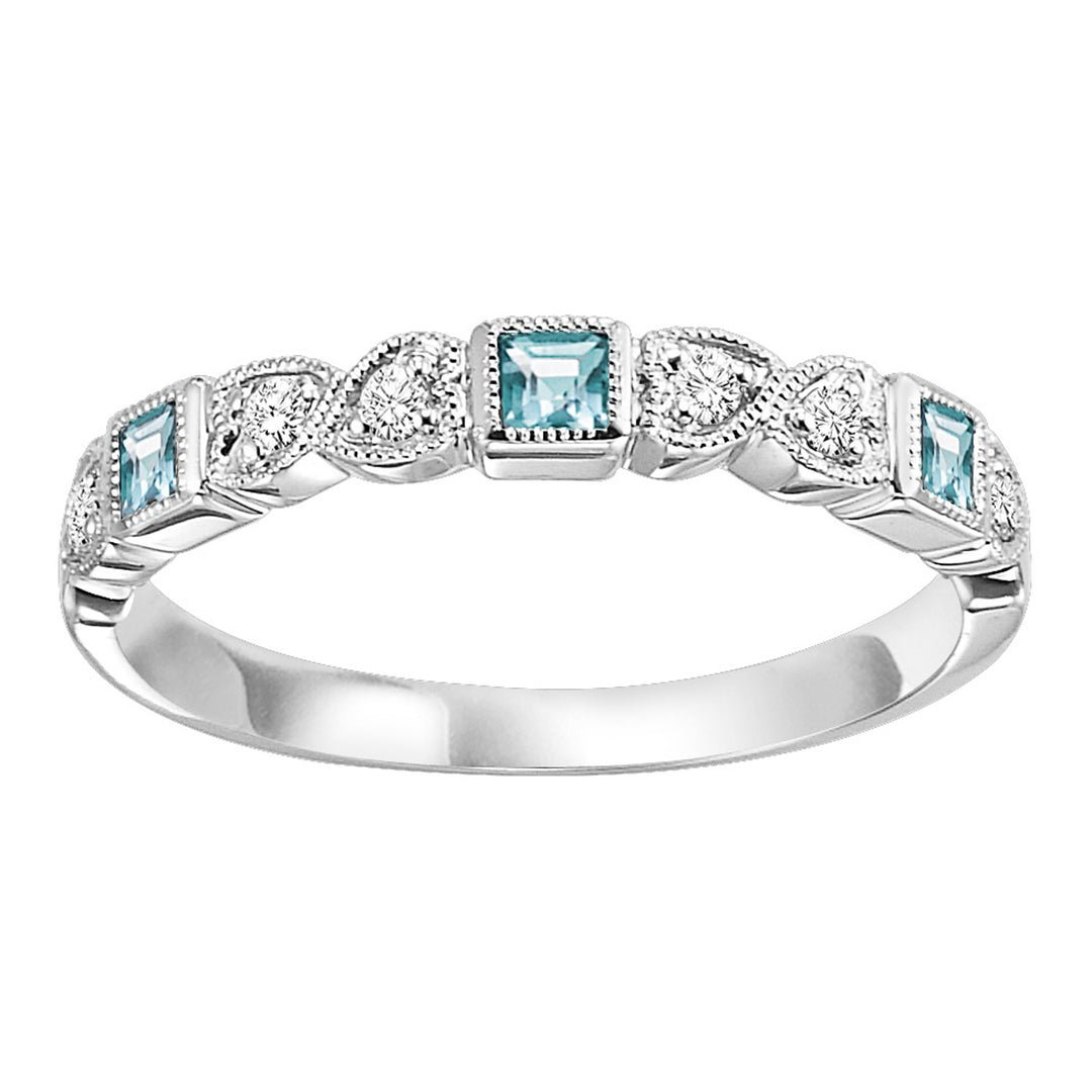 14Kt White Gold Diamond 1/12Ctw & Aquamarine 1/7Ctw Ring