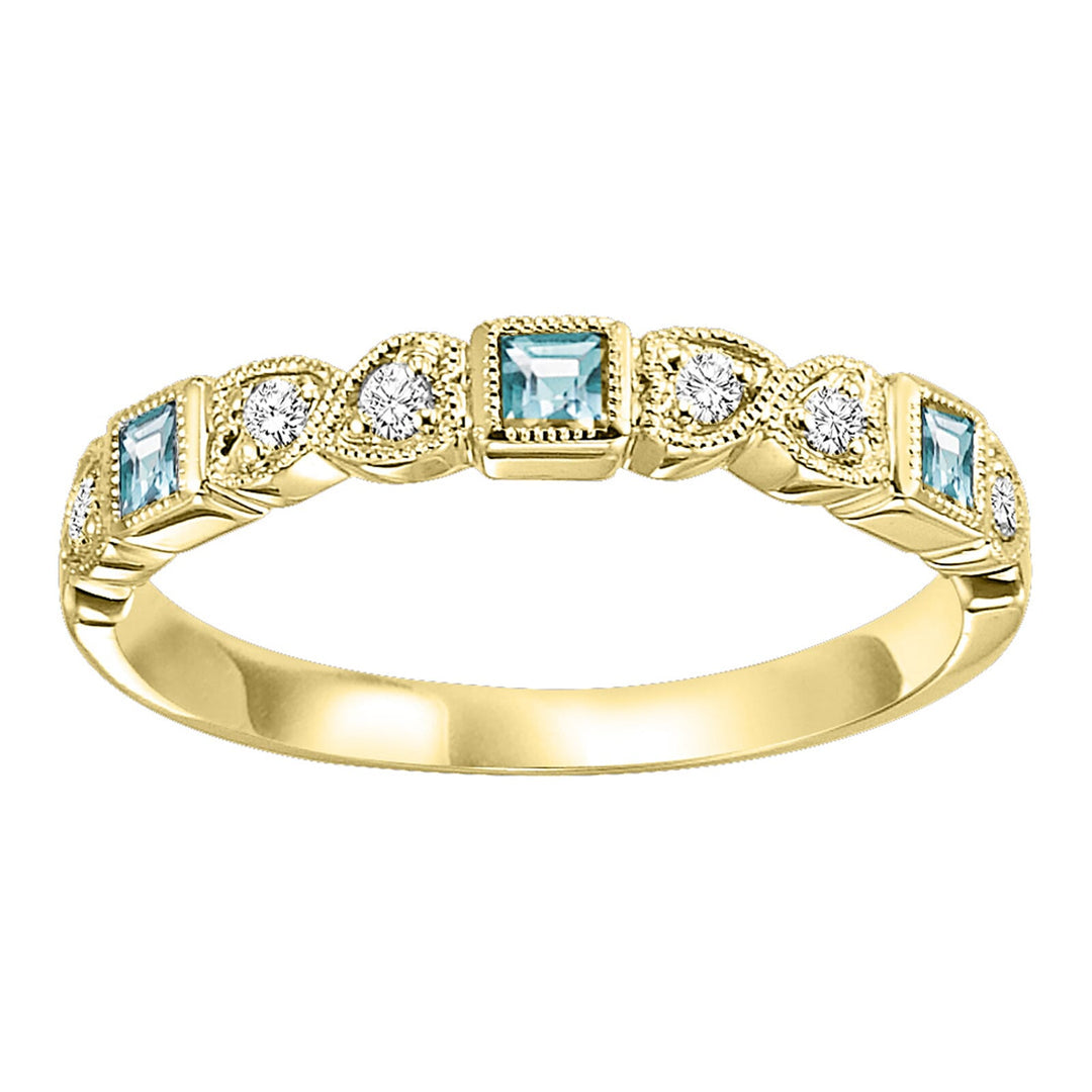 14Kt Yellow Gold Diamond 1/12Ctw & Aquamarine 1/7Ctw Ring