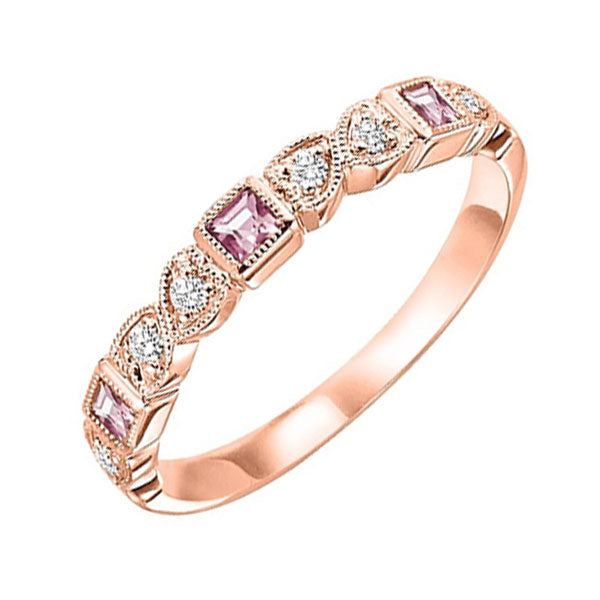 14Kt Rose Gold Diamond 1/10Ctw & Syn Alexandrite 1/7Ctw Ring