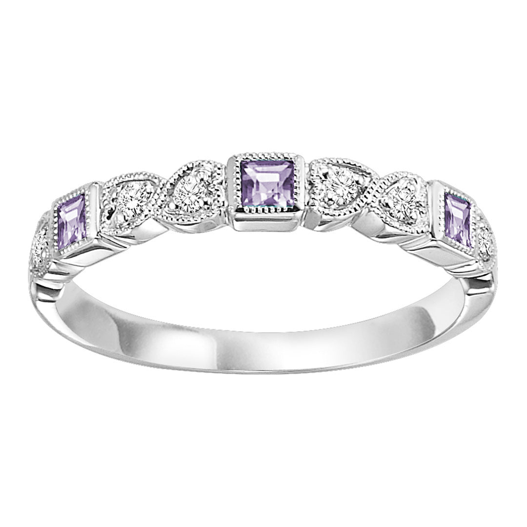 14Kt White Gold Diamond 1/10Ctw & Syn Alexandrite 1/7Ctw Ring