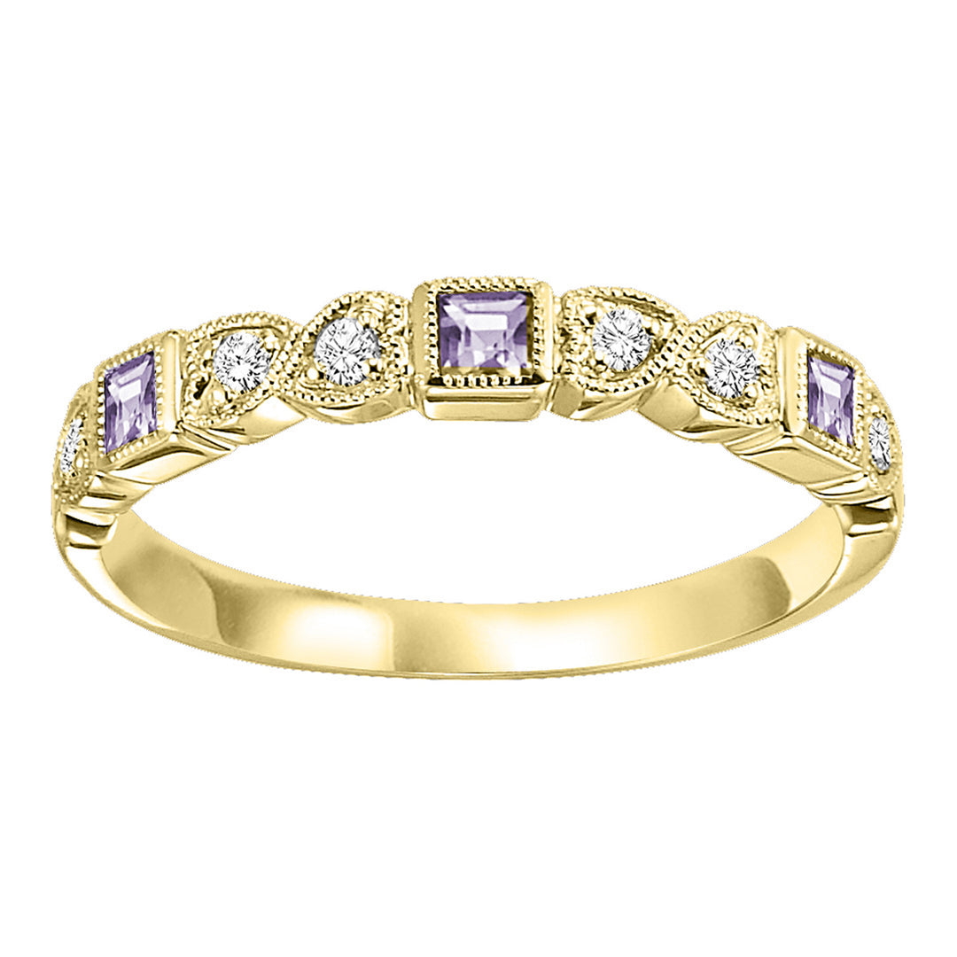 14Kt Yellow Gold Diamond 1/10Ctw & Syn Alexandrite 1/7Ctw Ring