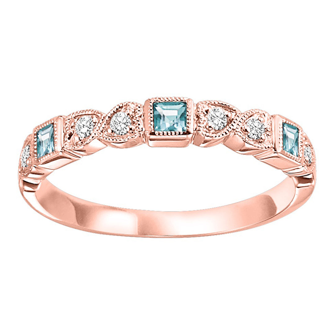 14Kt Rose Gold Diamond 1/20Ctw & Aquamarine 1/6Ctw Ring