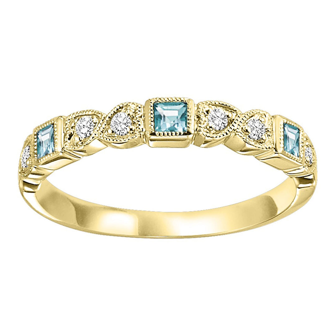 14Kt Yellow Gold Diamond 1/20Ctw & Aquamarine 1/6Ctw Ring
