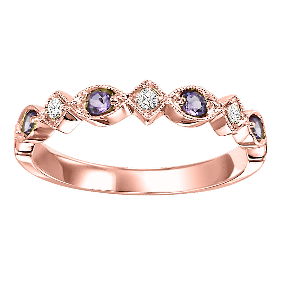 14Kt Rose Gold Diamond 1/20Ctw & Syn Alexandrite 1/6Ctw Ring