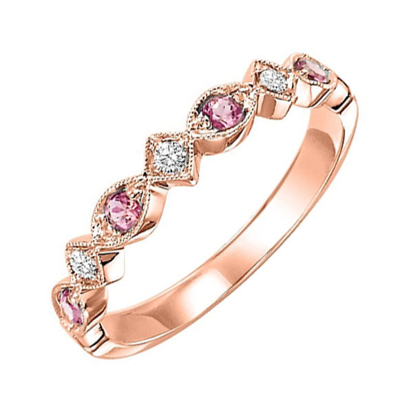 14Kt Rose Gold Diamond 1/20Ctw & Syn Alexandrite 1/6Ctw Ring