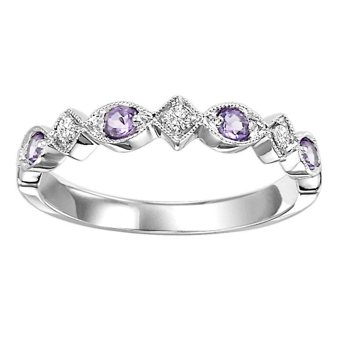 14Kt White Gold Diamond 1/20Ctw & Syn Alexandrite 1/6Ctw Ring