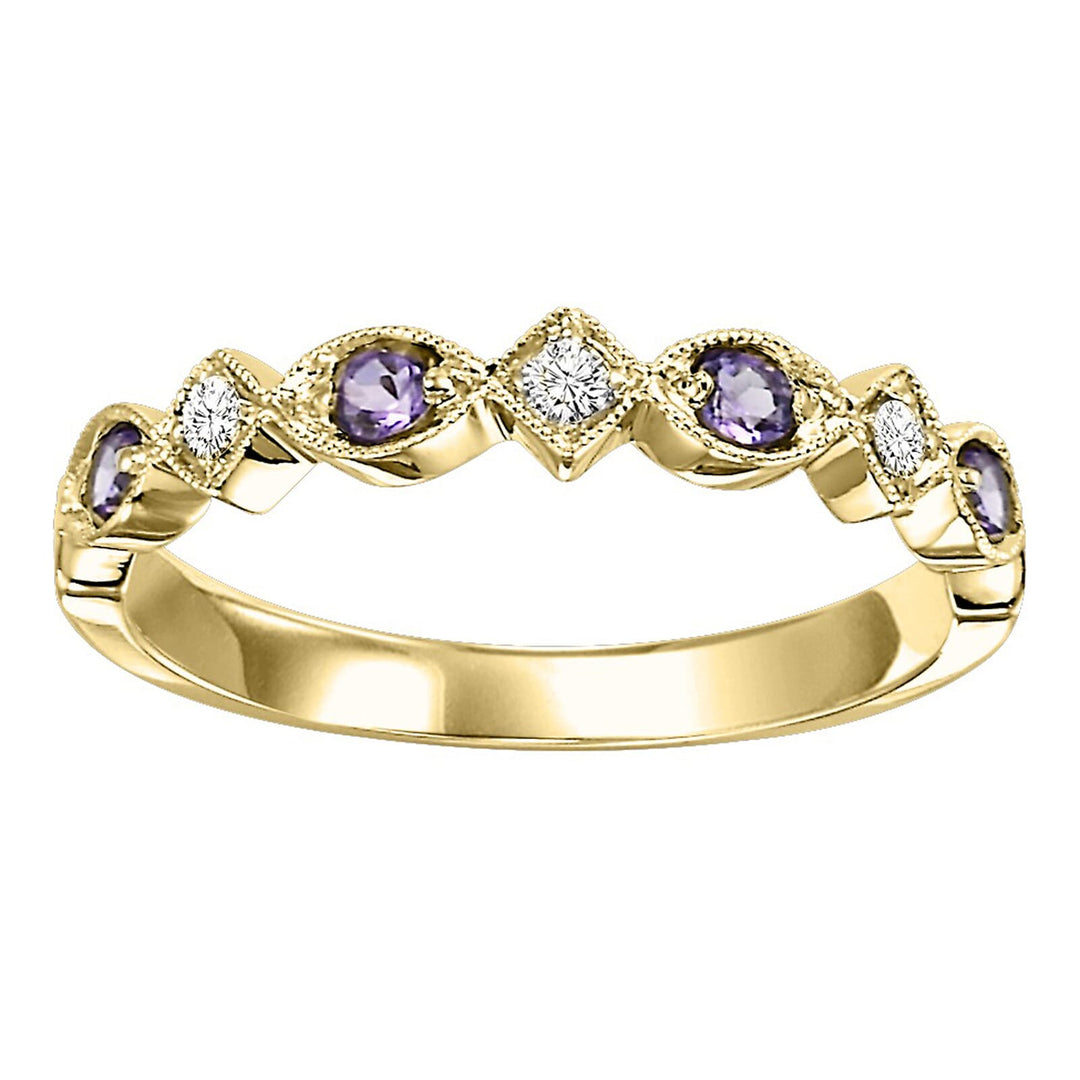 14Kt Yellow Gold Diamond 1/20Ctw & Syn Alexandrite 1/6Ctw Ring