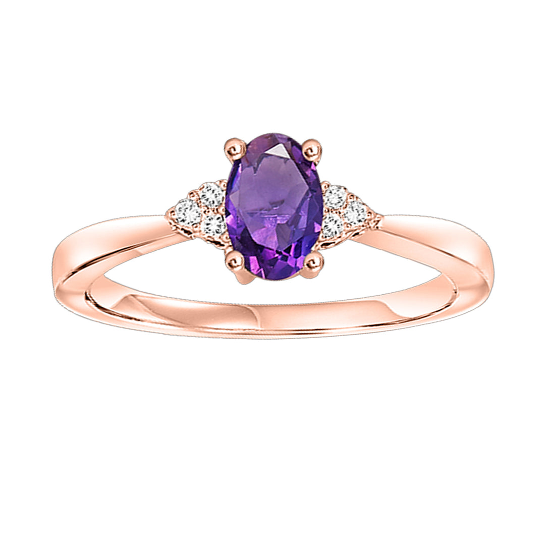 10Kt Rose Gold Diamond 1/25Ctw & Amethyst 3/8Ctw Ring