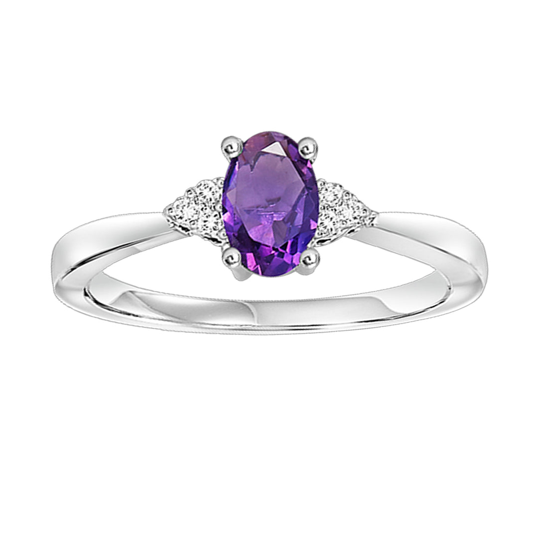 10Kt White Gold Diamond 1/20Ctw & Amethyst 3/8Ctw Ring