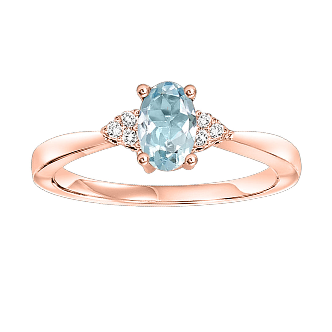 10Kt Rose Gold Diamond 1/25Ctw & Aquamarine 3/8Ctw Ring