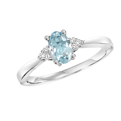 10Kt White Gold Diamond 1/25Ctw & Aquamarine 3/8Ctw Ring