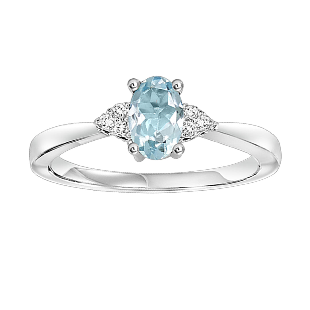 10Kt White Gold Diamond 1/25Ctw & Aquamarine 3/8Ctw Ring