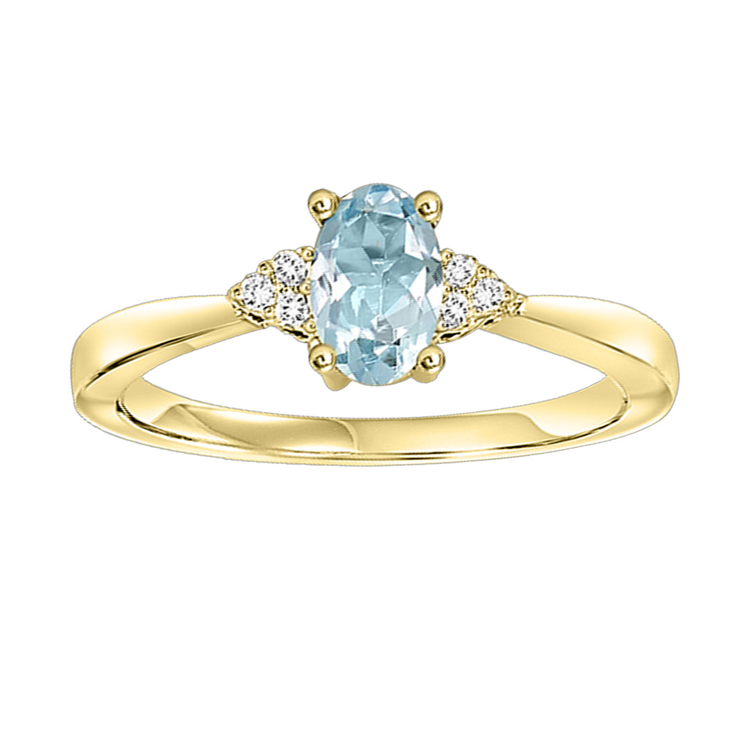 10Kt Yellow Gold Diamond 1/25Ctw & Aquamarine 3/8Ctw Ring
