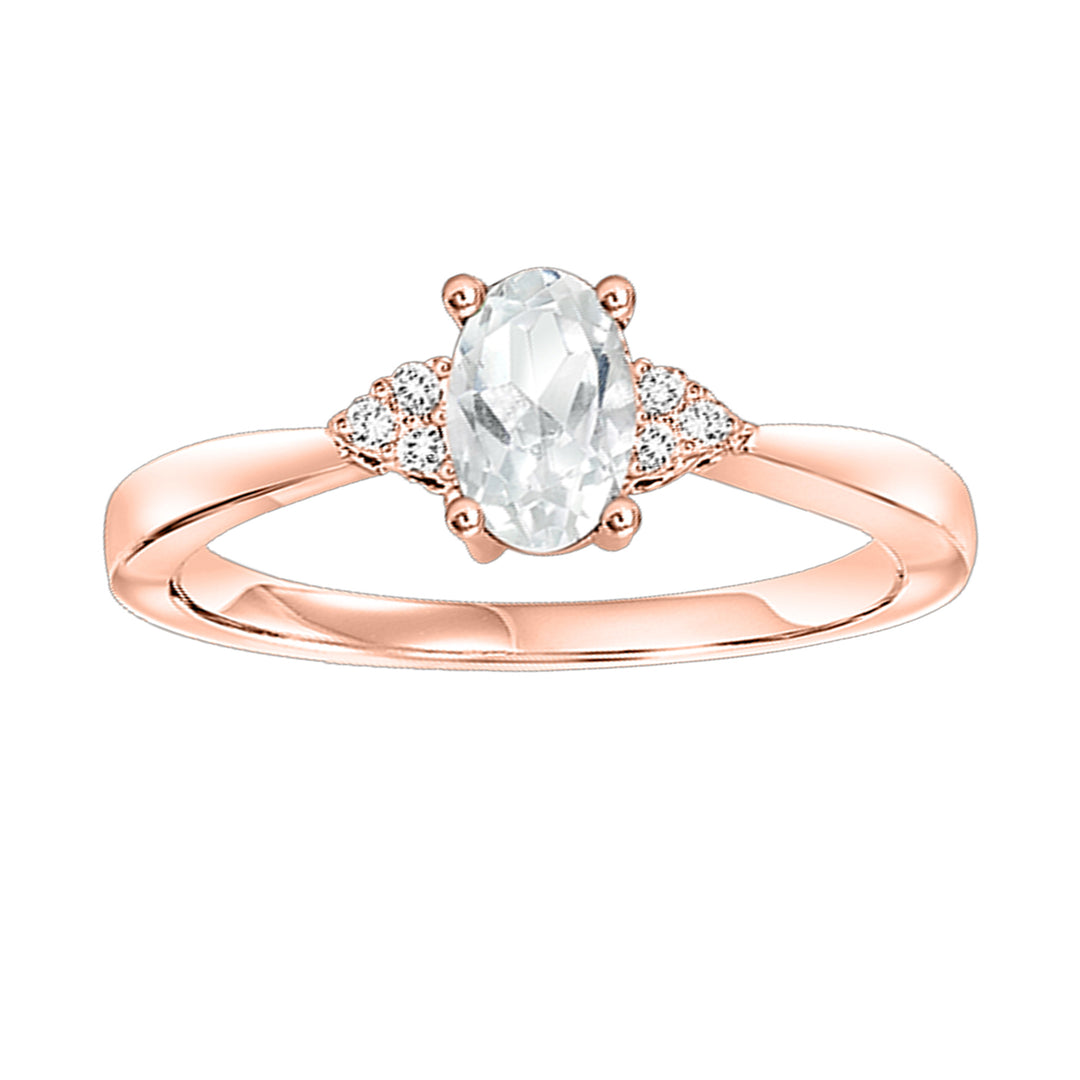 10Kt Rose Gold Diamond 1/25Ctw & White Topaz 3/8Ctw Ring