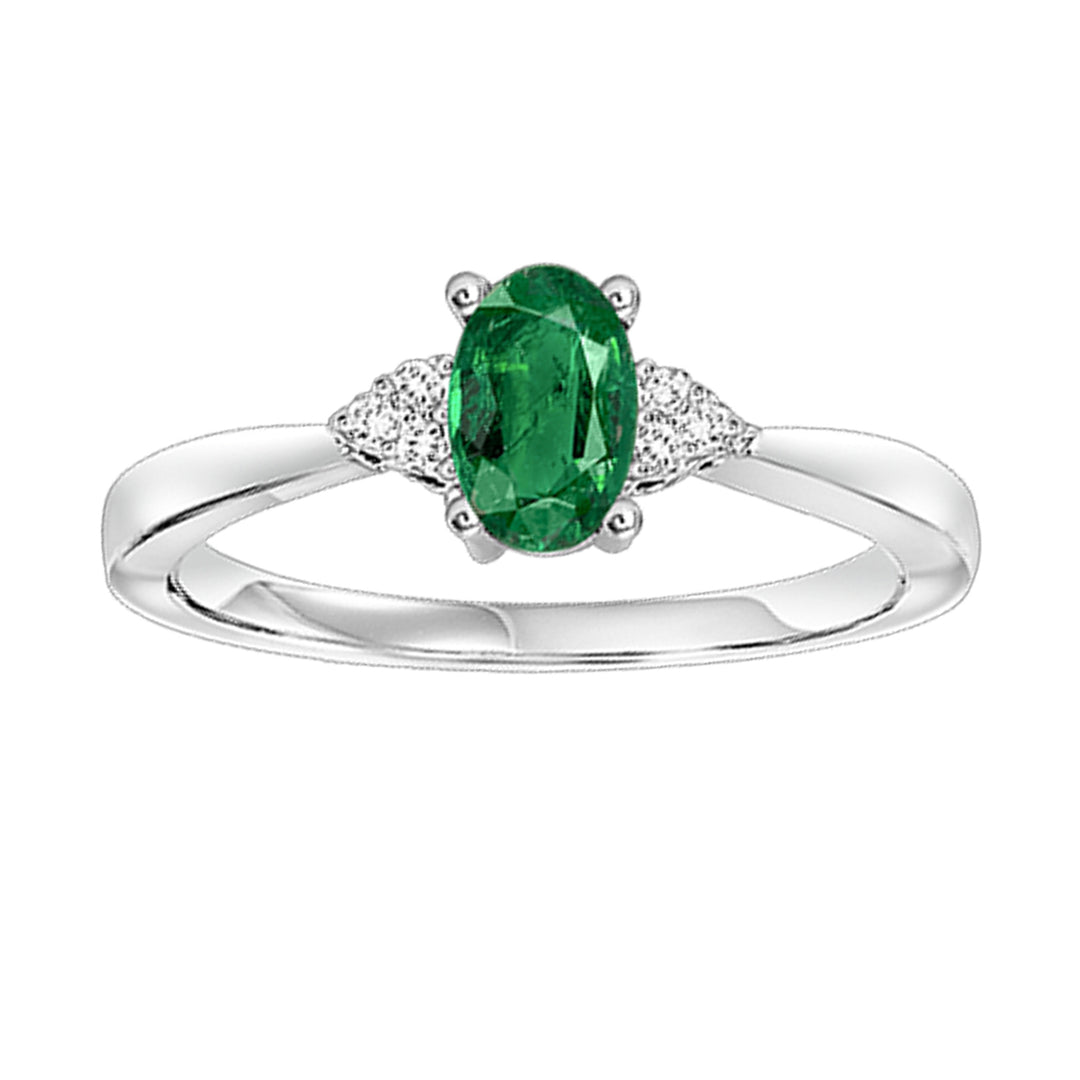 10Kt White Gold Diamond 1/25Ctw & Emerald 1/2Ctw Ring