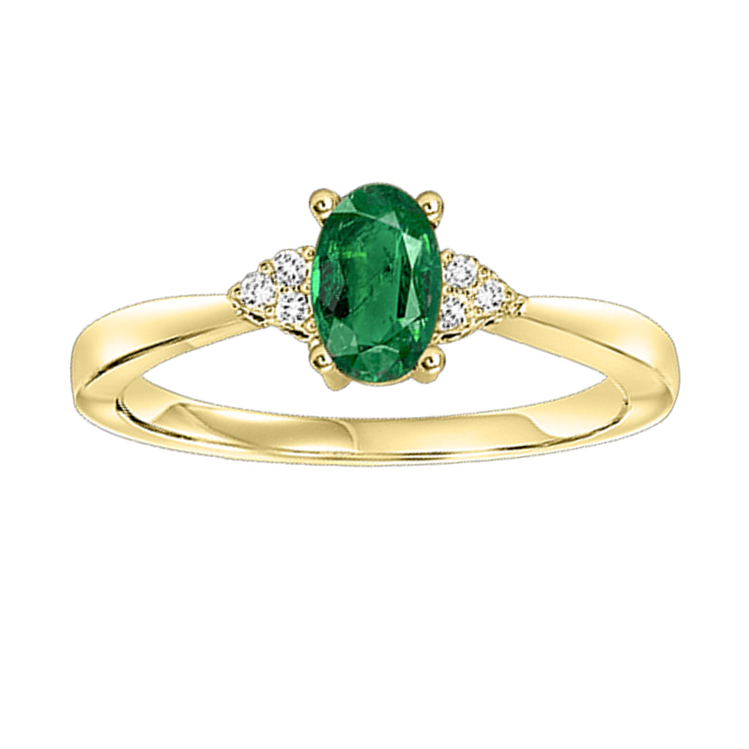 10Kt Yellow Gold Diamond 1/25Ctw & Emerald 1/2Ctw Ring