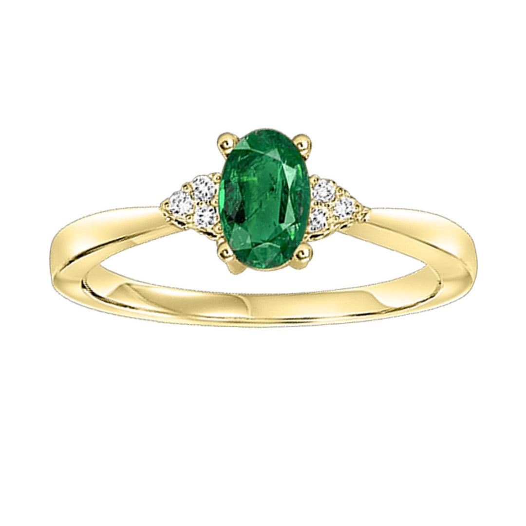 14Kt Yellow Gold Diamond 1/25Ctw & Emerald 1/2Ctw Ring