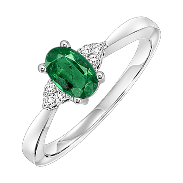 10Kt White Gold Diamond 1/20Ctw & Emerald 1/2Ctw Ring