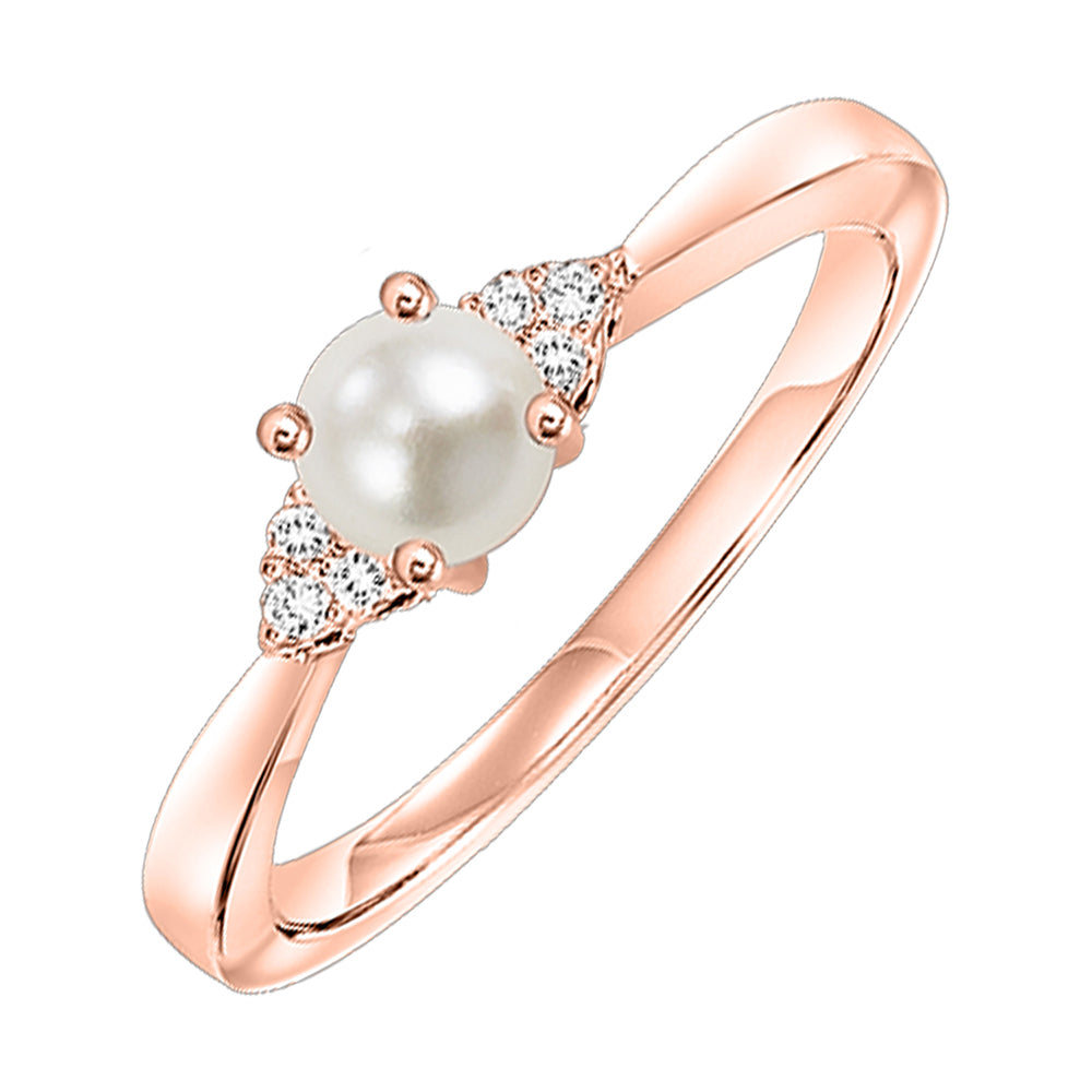 10Kt Rose Gold Diamond 1/25Ctw & Pearl Ring