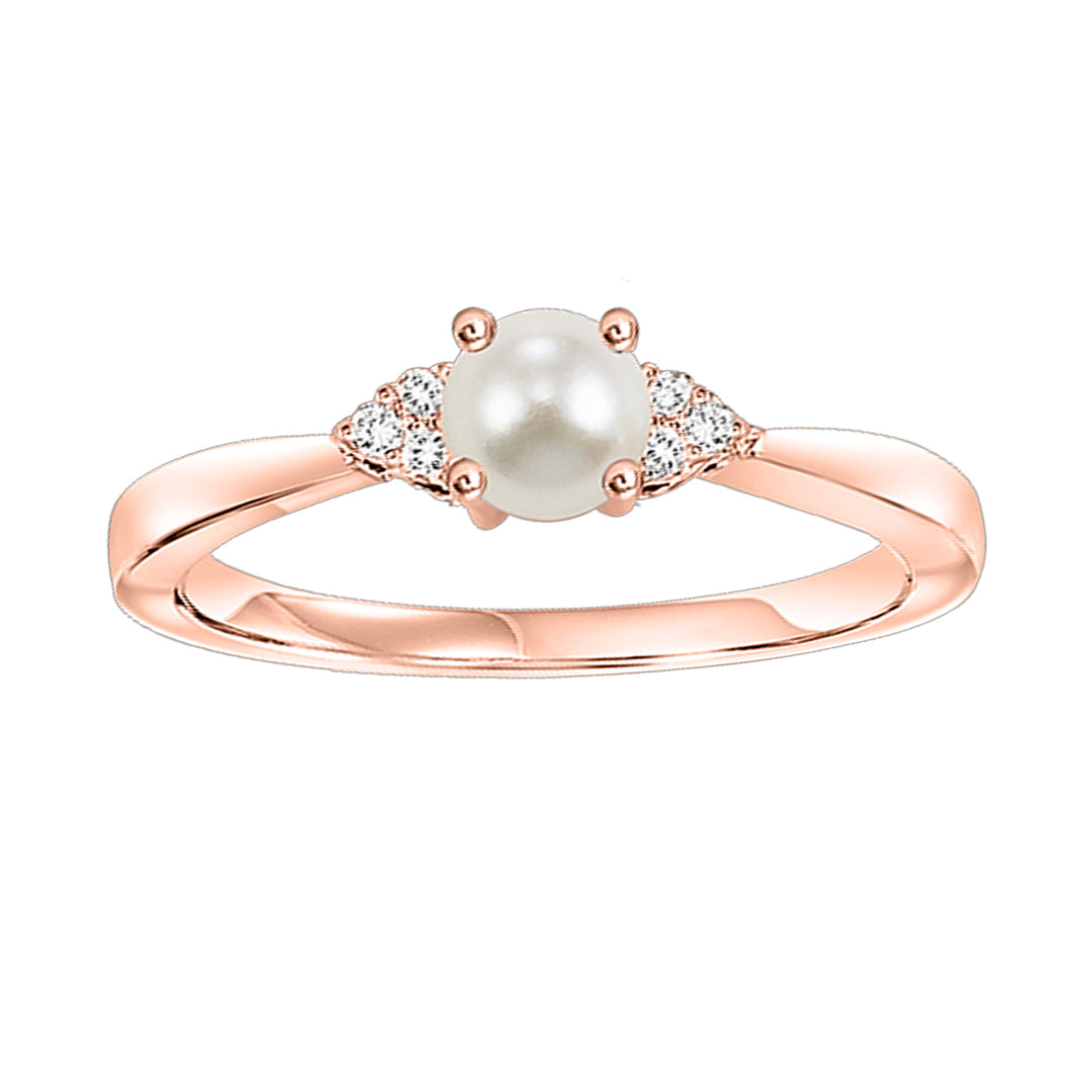 10Kt Rose Gold Diamond 1/25Ctw & Pearl Ring