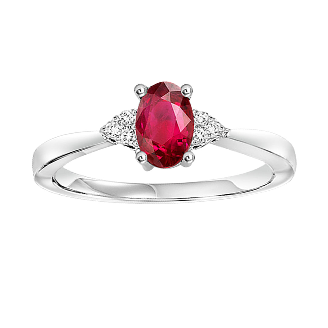10Kt White Gold Diamond 1/25Ctw & Ruby 1/2Ctw Ring