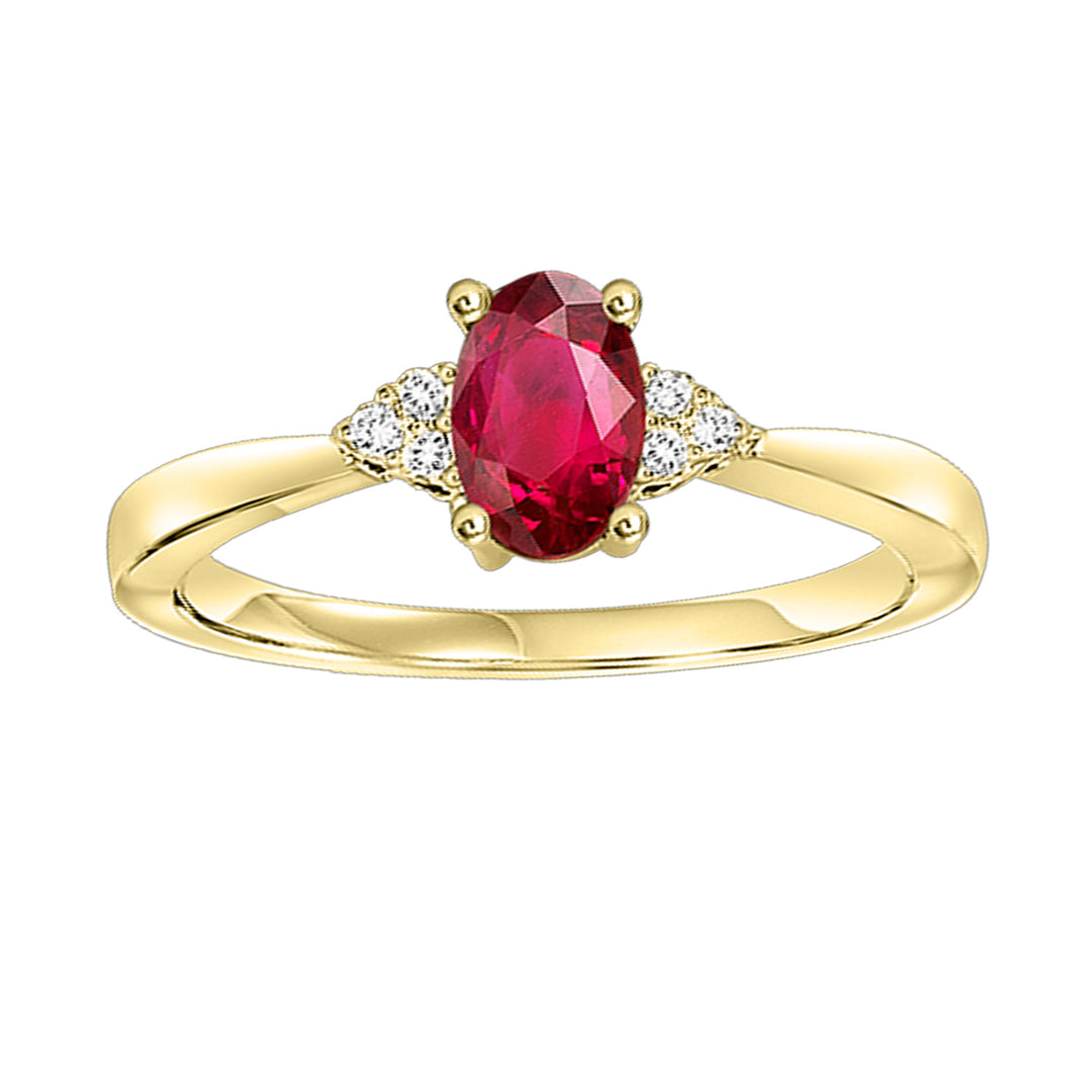 10Kt Yellow Gold Diamond 1/25Ctw & Ruby 1/2Ctw Ring