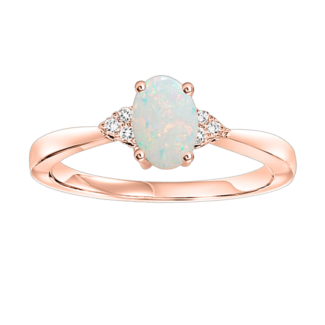 10Kt Rose Gold Diamond 1/25Ctw & Opal 1/2Ctw Ring