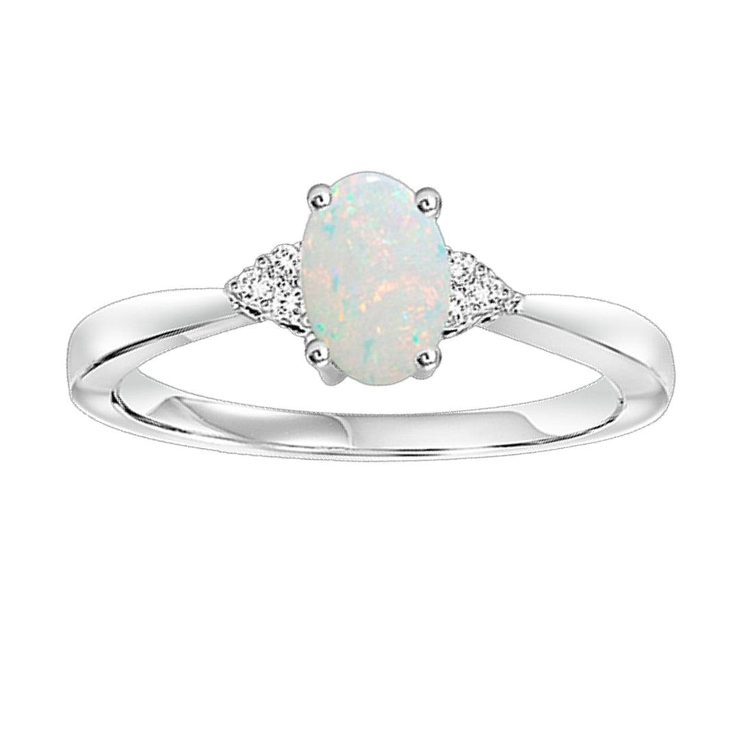 10Kt White Gold Diamond 1/25Ctw & Opal 1/2Ctw Ring