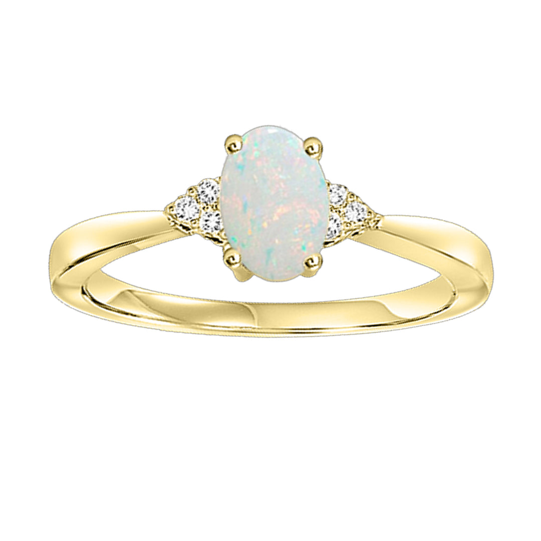10Kt Yellow Gold Diamond 1/25Ctw & Opal 1/2Ctw Ring