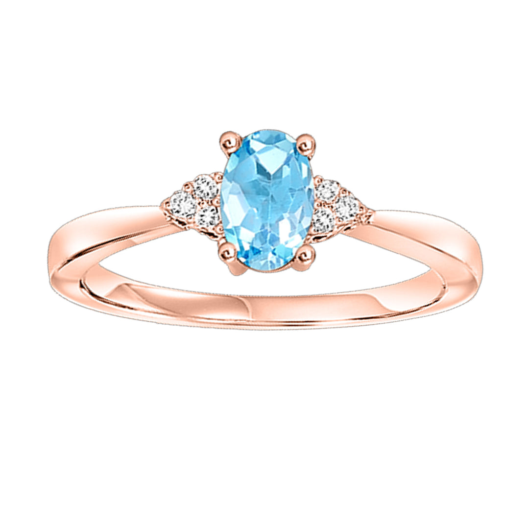 10Kt Rose Gold Diamond 1/25Ctw & Blue Topaz 1/2Ctw Ring