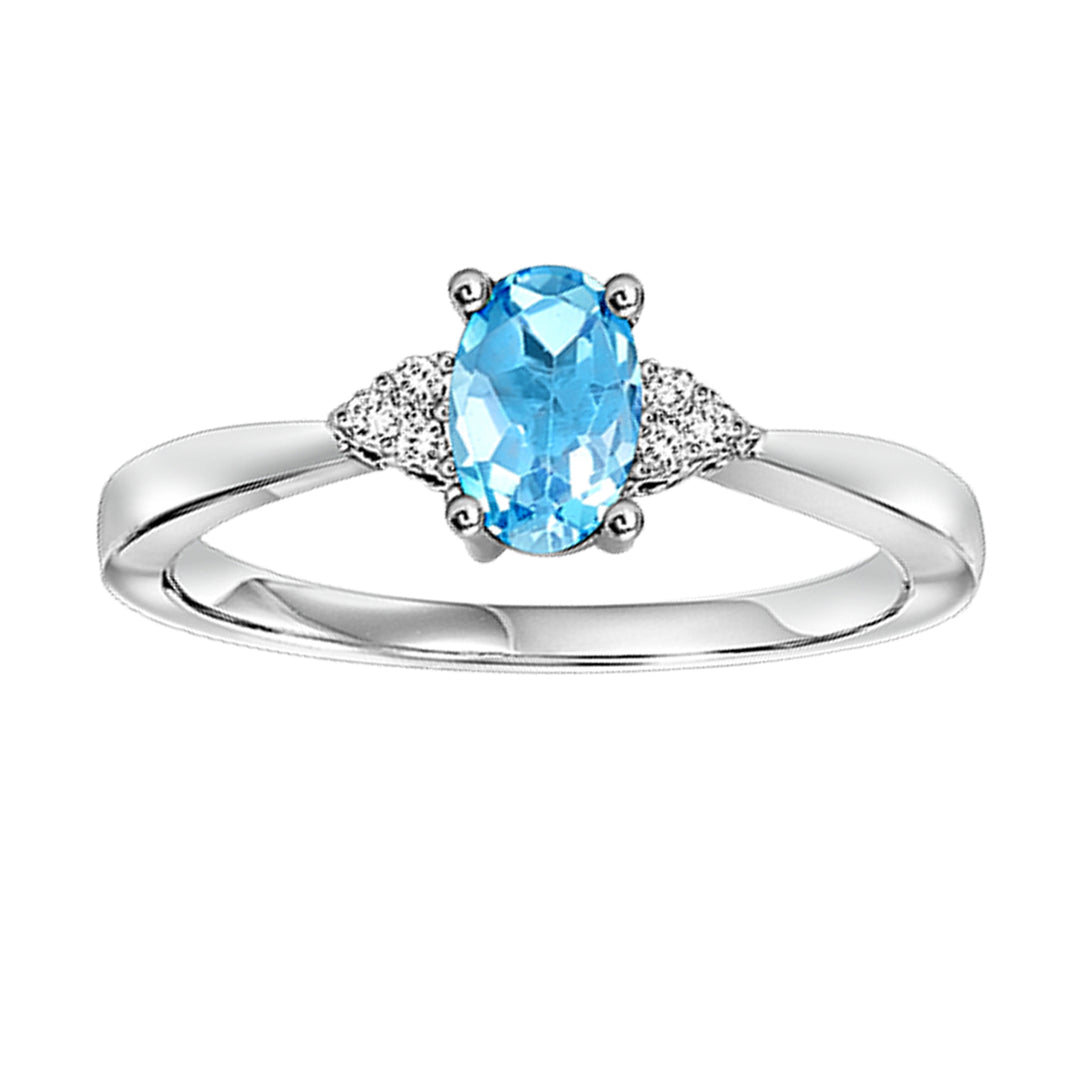 10Kt White Gold Diamond 1/25Ctw & Blue Topaz 1/2Ctw Ring