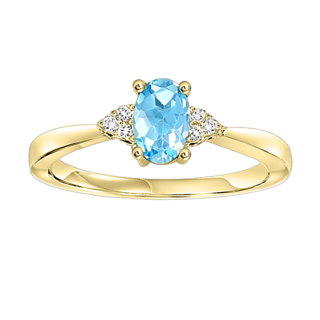 10Kt Yellow Gold Diamond 1/25Ctw & Blue Topaz 1/2Ctw Ring