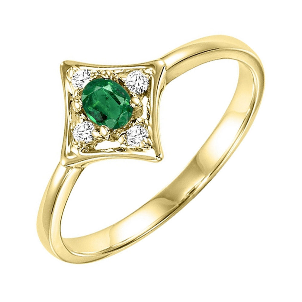 14Kt Yellow Gold Diamond 1/20Ctw & Emerald 1/8Ctw Ring