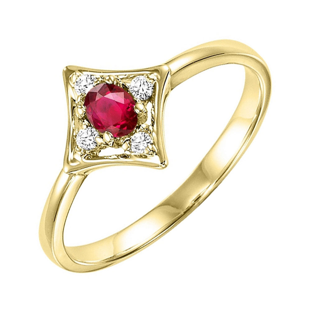 14Kt Yellow Gold Diamond 1/20Ctw & Ruby 1/7Ctw Ring