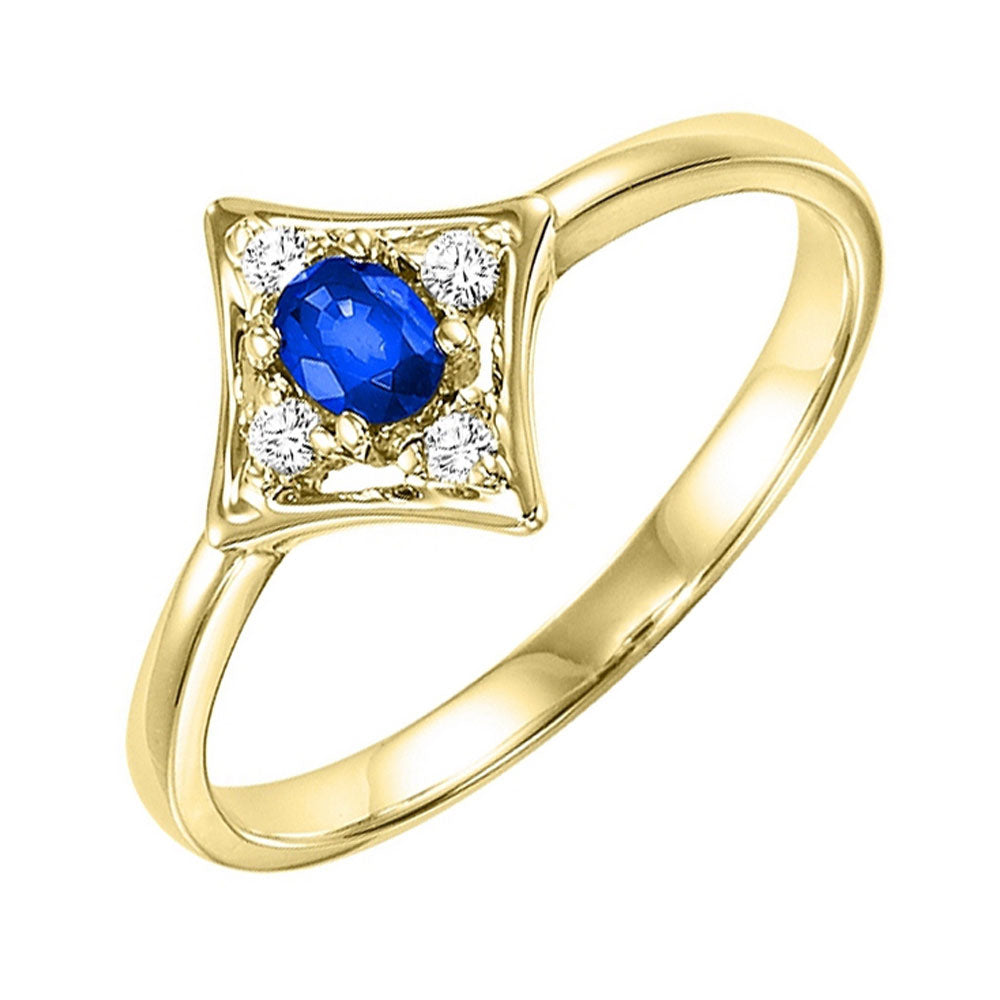 14Kt Yellow Gold Diamond 1/20Ctw & Sapphire 1/7Ctw Ring