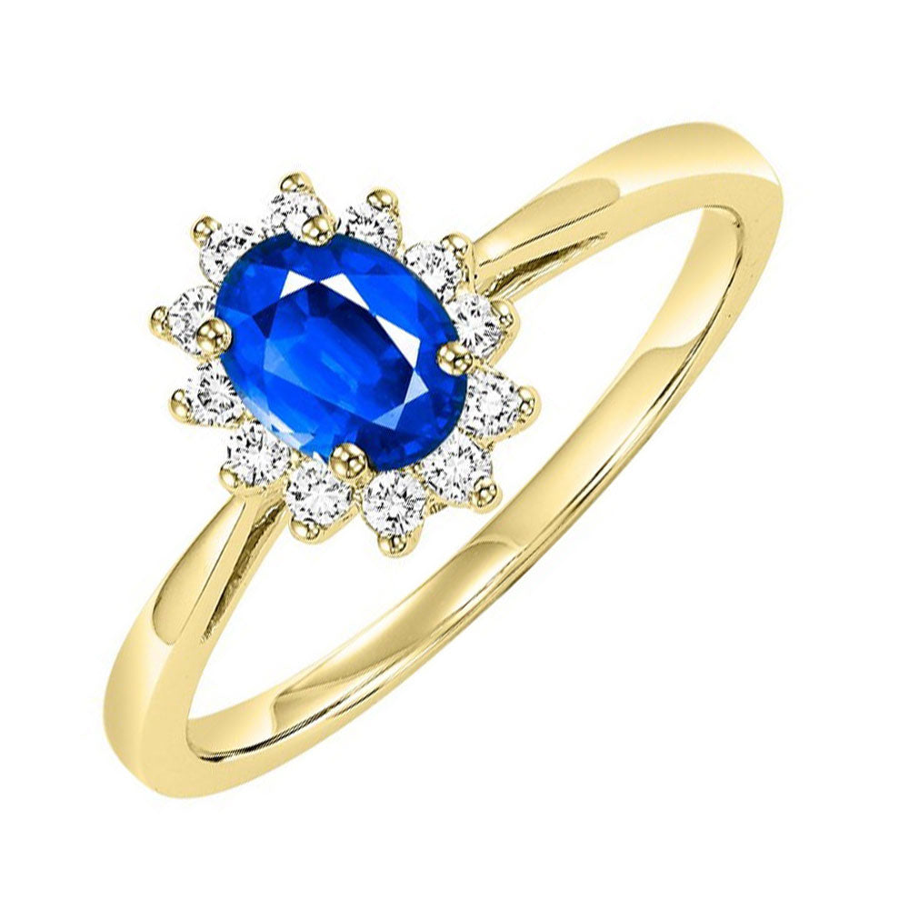 14Kt Yellow Gold Diamond 1/5Ctw & Sapphire 1/2Ctw Ring