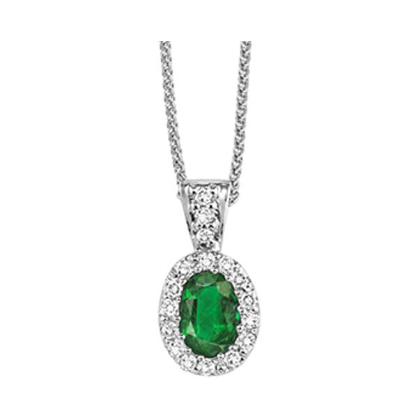 14Kt White Gold Diamond 1/10Ctw & Emerald 3/8Ctw Pendant