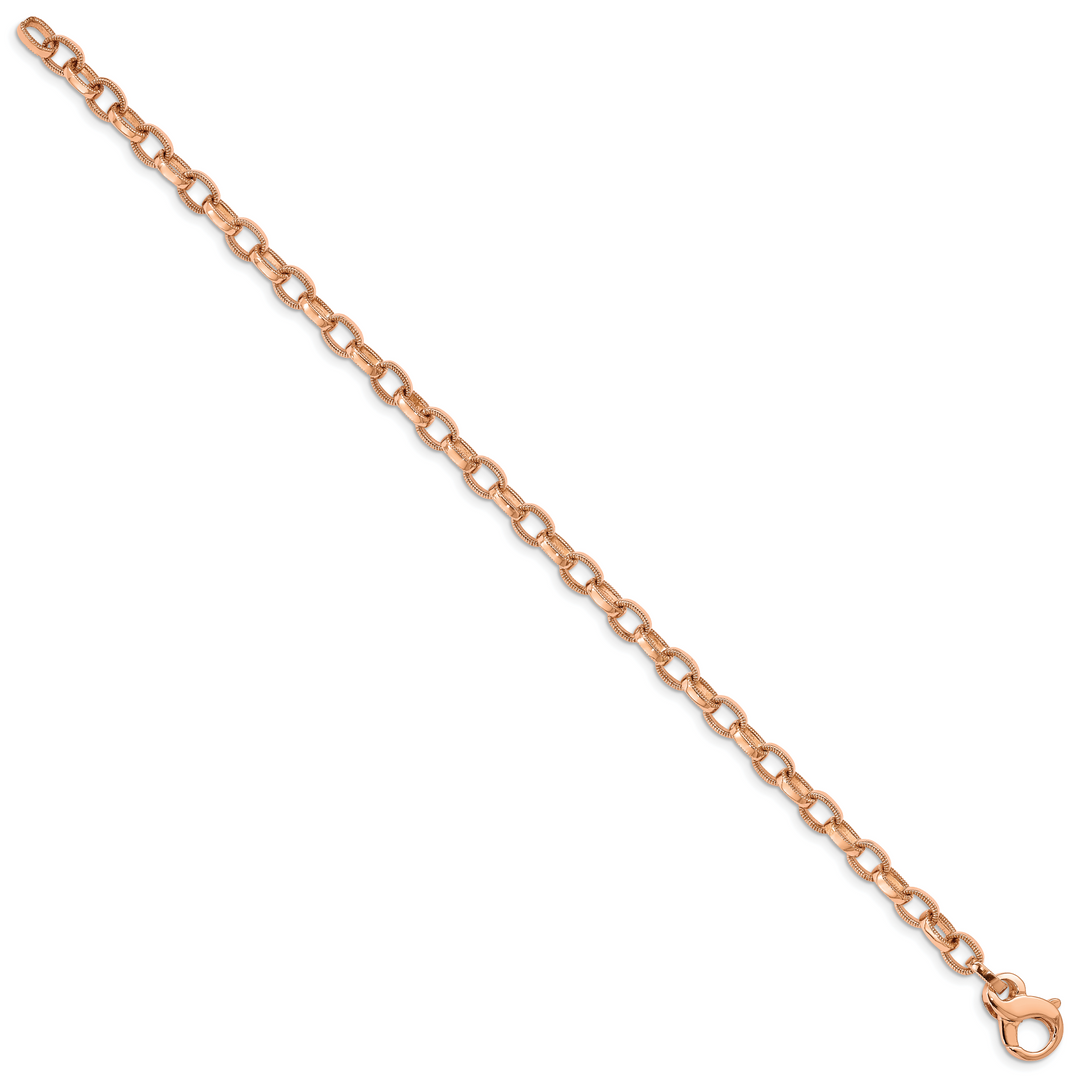 14k Rose Gold 5.0mm Fancy Link w/ Ridged Edges Bracelet