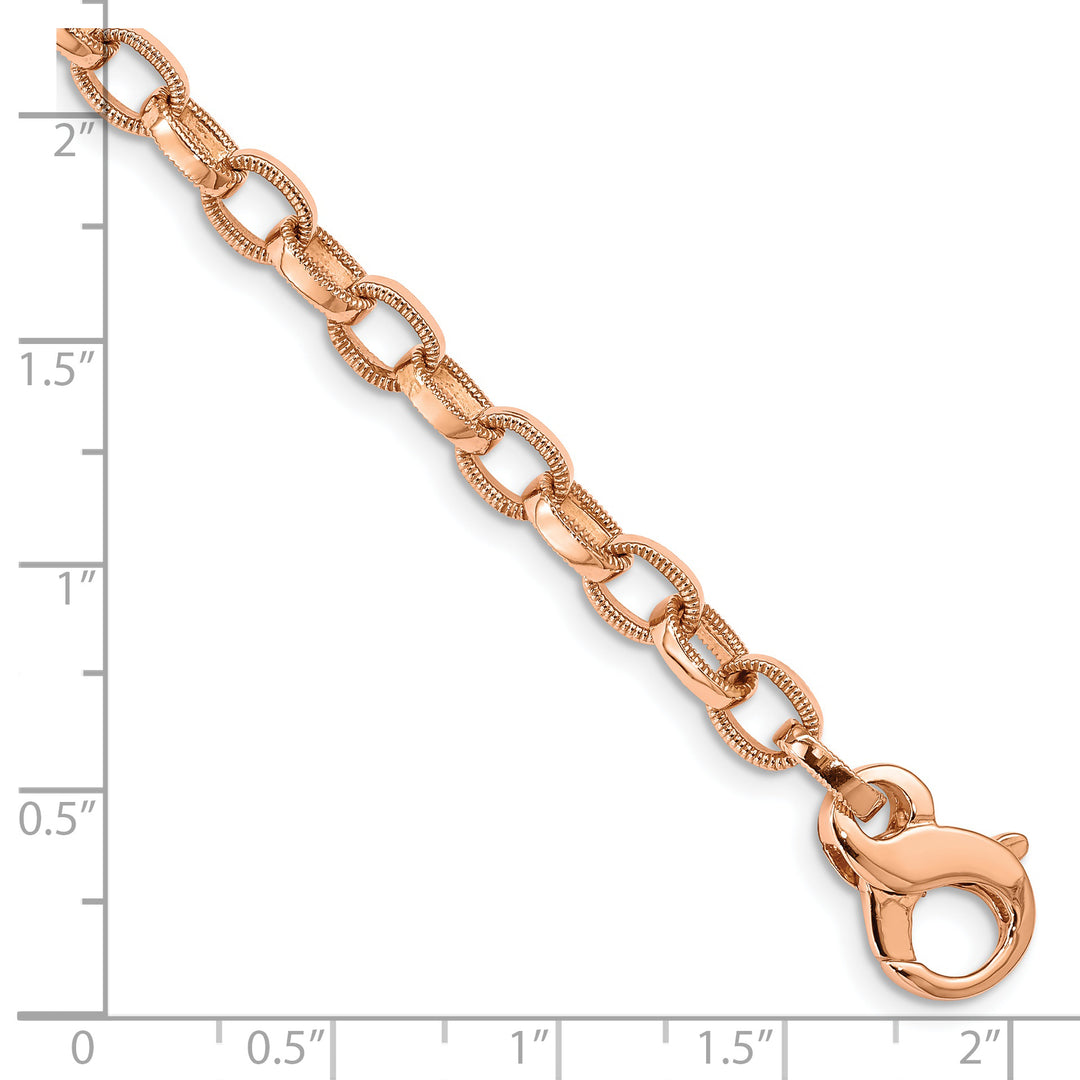 14k Rose Gold 5.0mm Fancy Link w/ Ridged Edges Bracelet