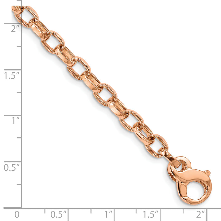 14k Rose Gold 5.0mm Fancy Link w/ Ridged Edges Bracelet