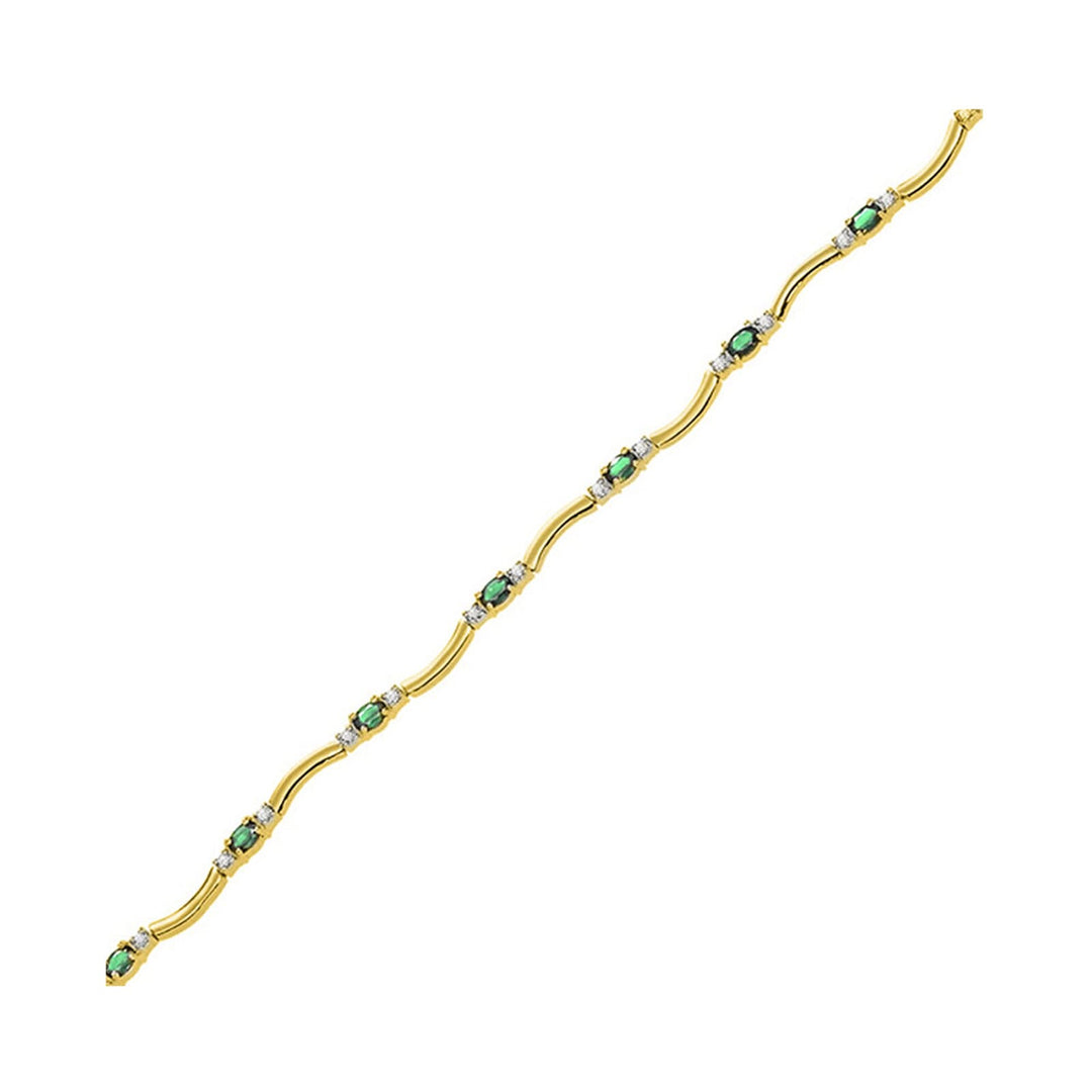 14Kt White Yellow Gold Diamond 1/3Ctw & Emerald 2 1/4Ctw Bracelet