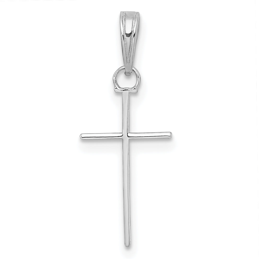 14K White Gold 3-D and Polished Stick Cross Charm