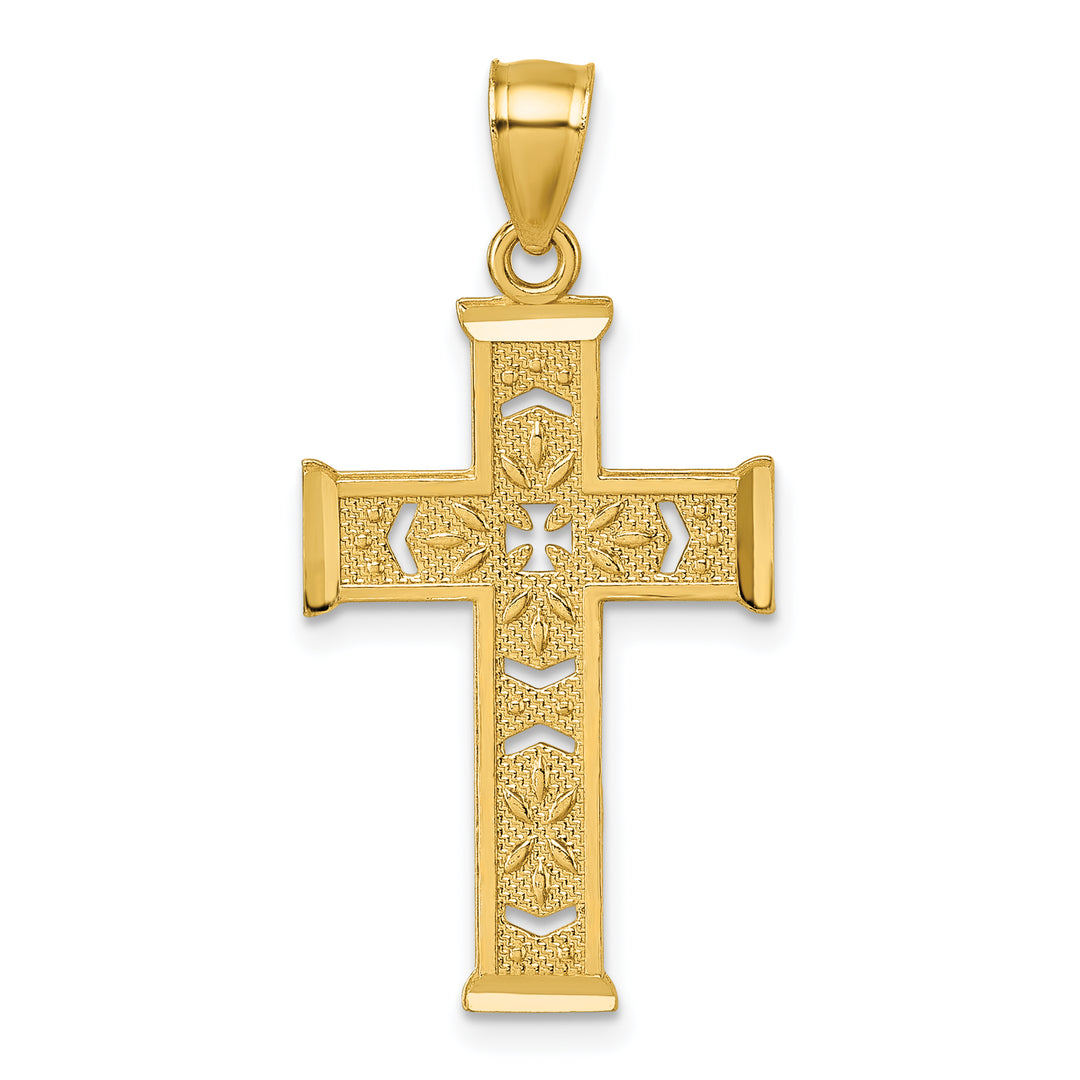 14k Polished Diamond-cut Textured Fancy Cross Pendant
